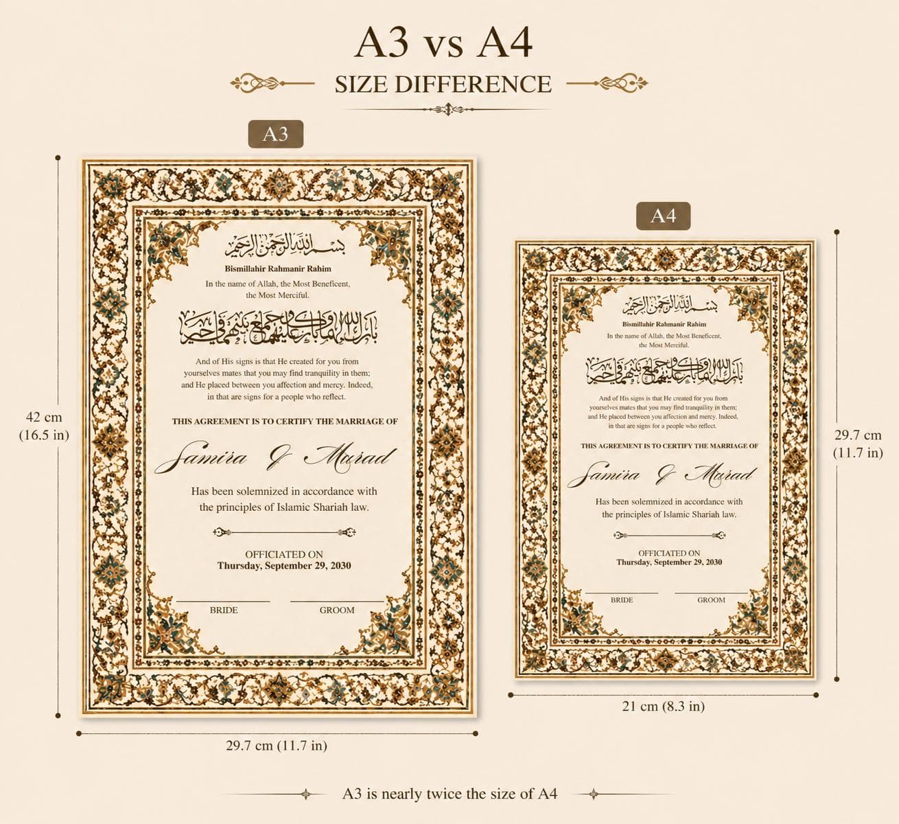 Gold Nikah Certificate, Editable Marriage Contract, Muslim Wedding Keepsake, Digital Download - image 4