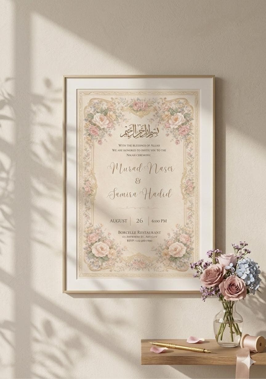 Luxury Floral Wedding Invite, Muslim Nikah Invitation (Digital Download) - image 3