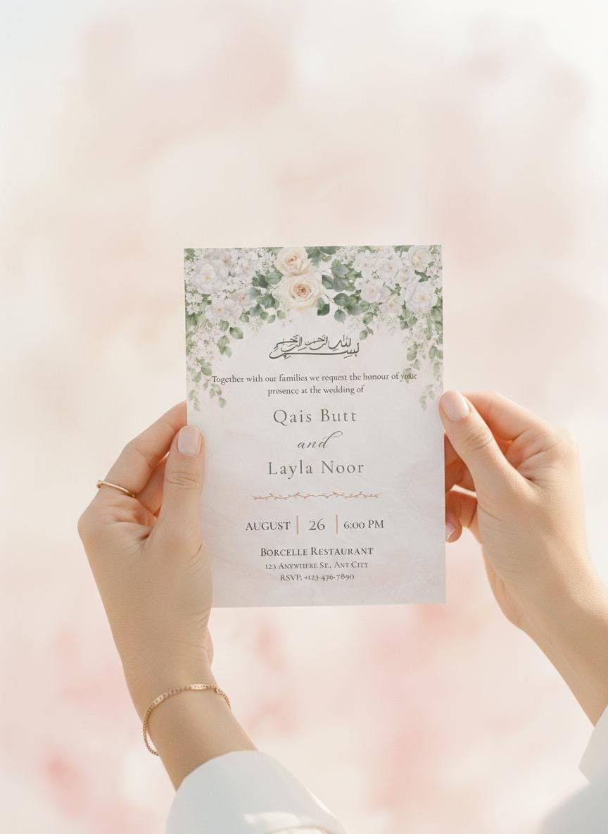 Elegant Islamic Wedding Invitation, Editable Wedding Template, Floral Canva Invite - image 4