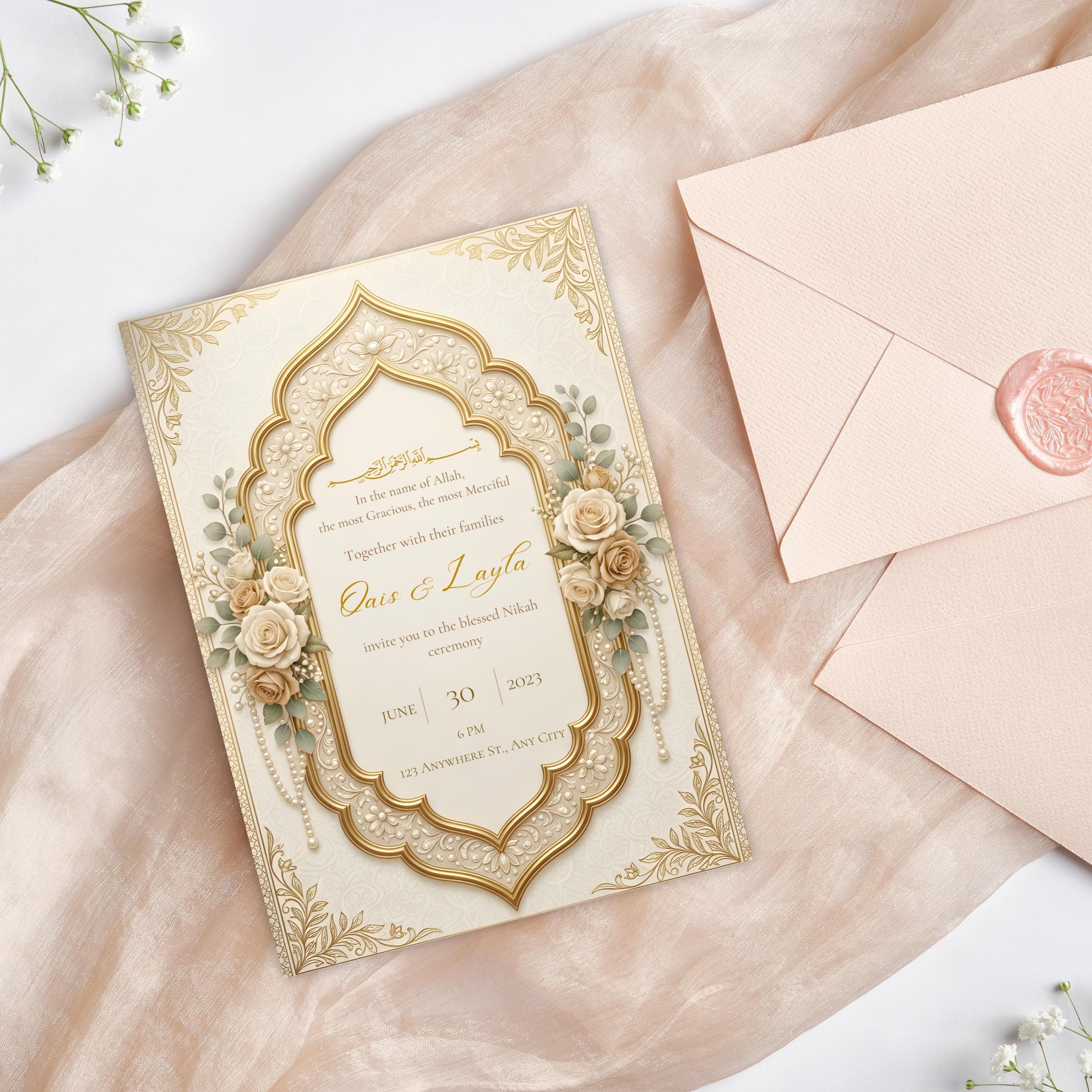 Islamic Nikah Invitation Template, Muslim Wedding Invite, Editable Nikah Card, Arabic Bismillah, Digital Download - image 4