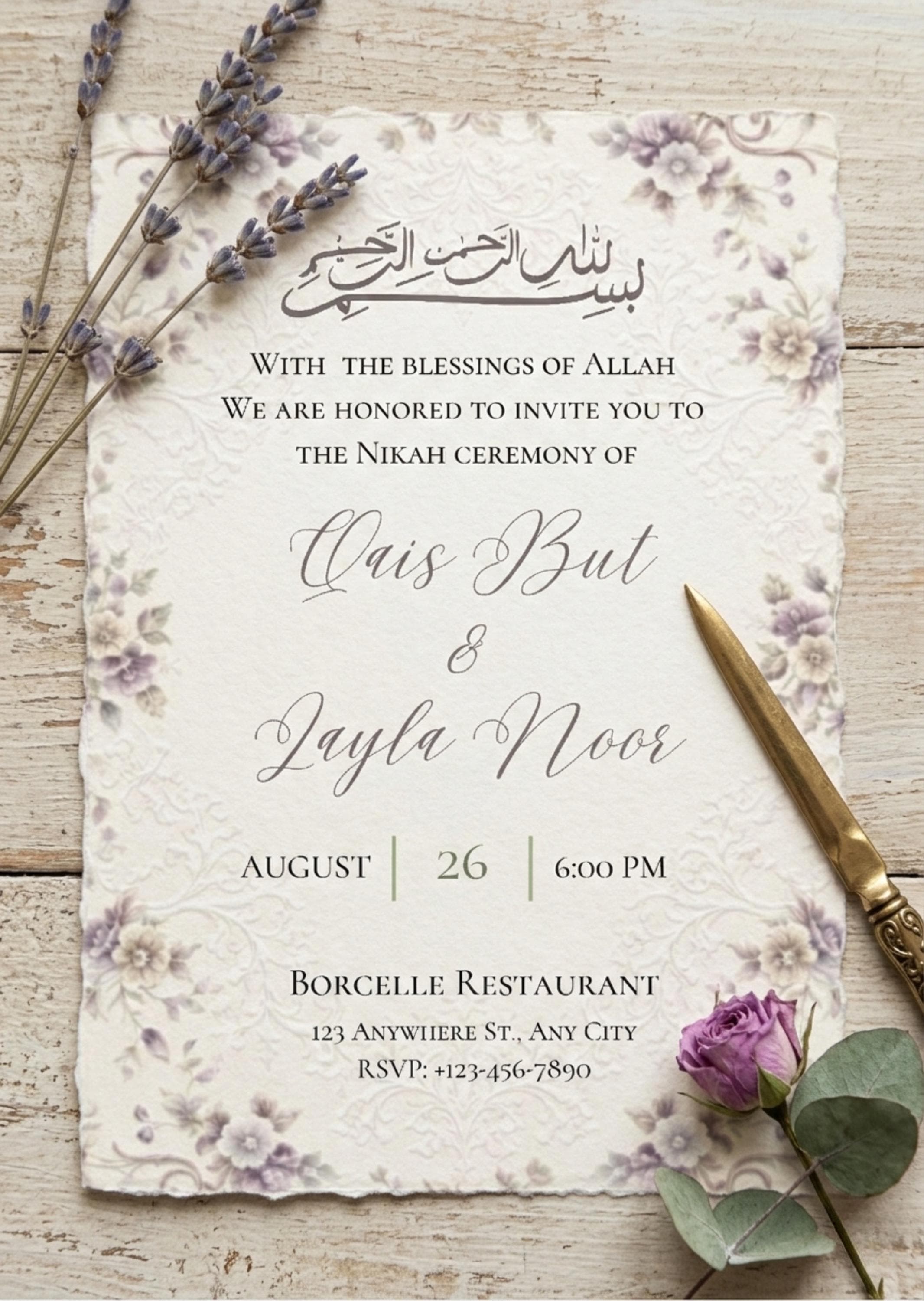 Elegant Floral Nikah Invitation Template,  Islamic Wedding Invite (Digital Download) - image 3