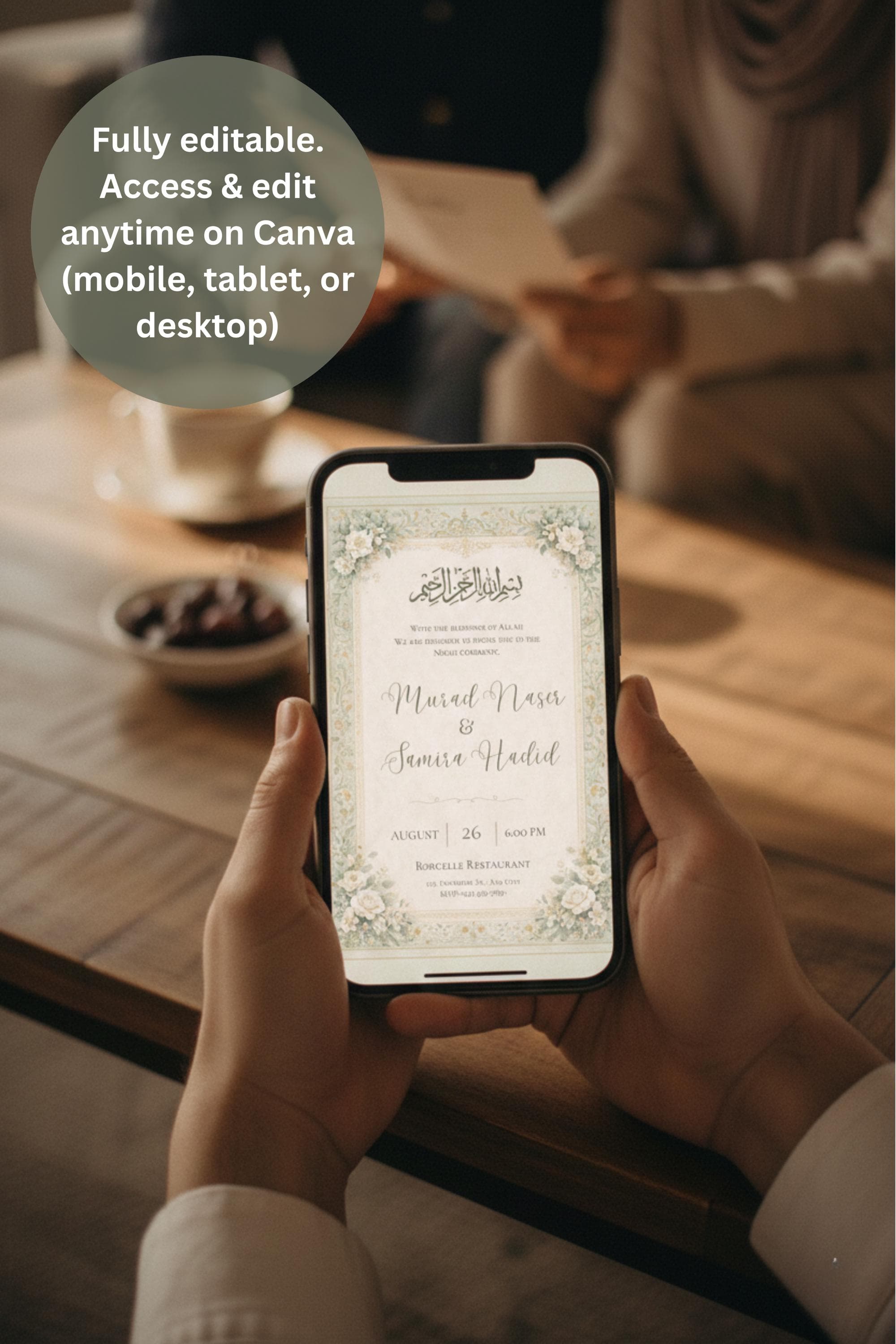Green Floral Islamic Nikah Invitation, Muslim Wedding Template, Digital Download - image 4