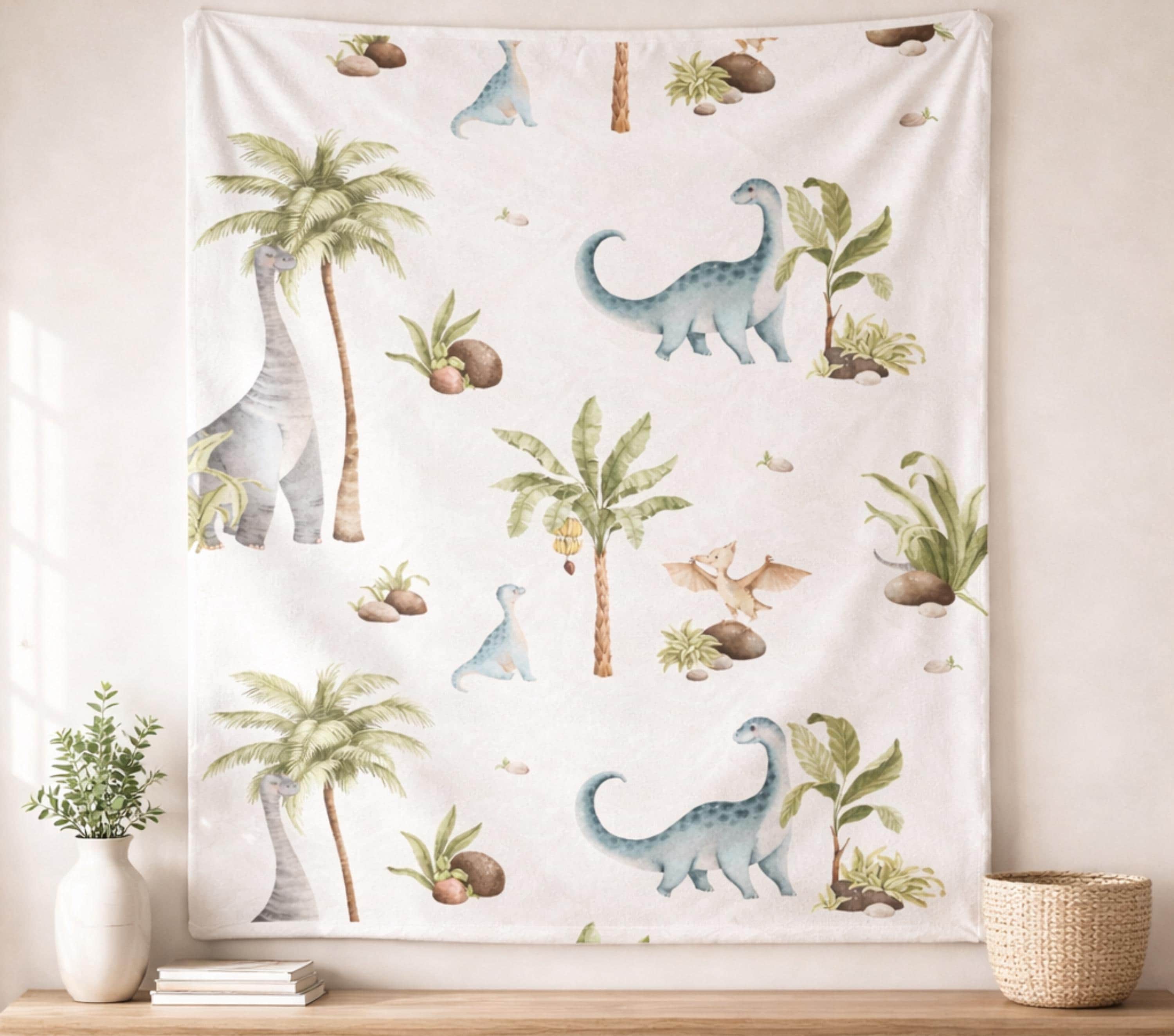 Personalized Dinosaur Jungle Blanket, Soft Plush Throw for Kids