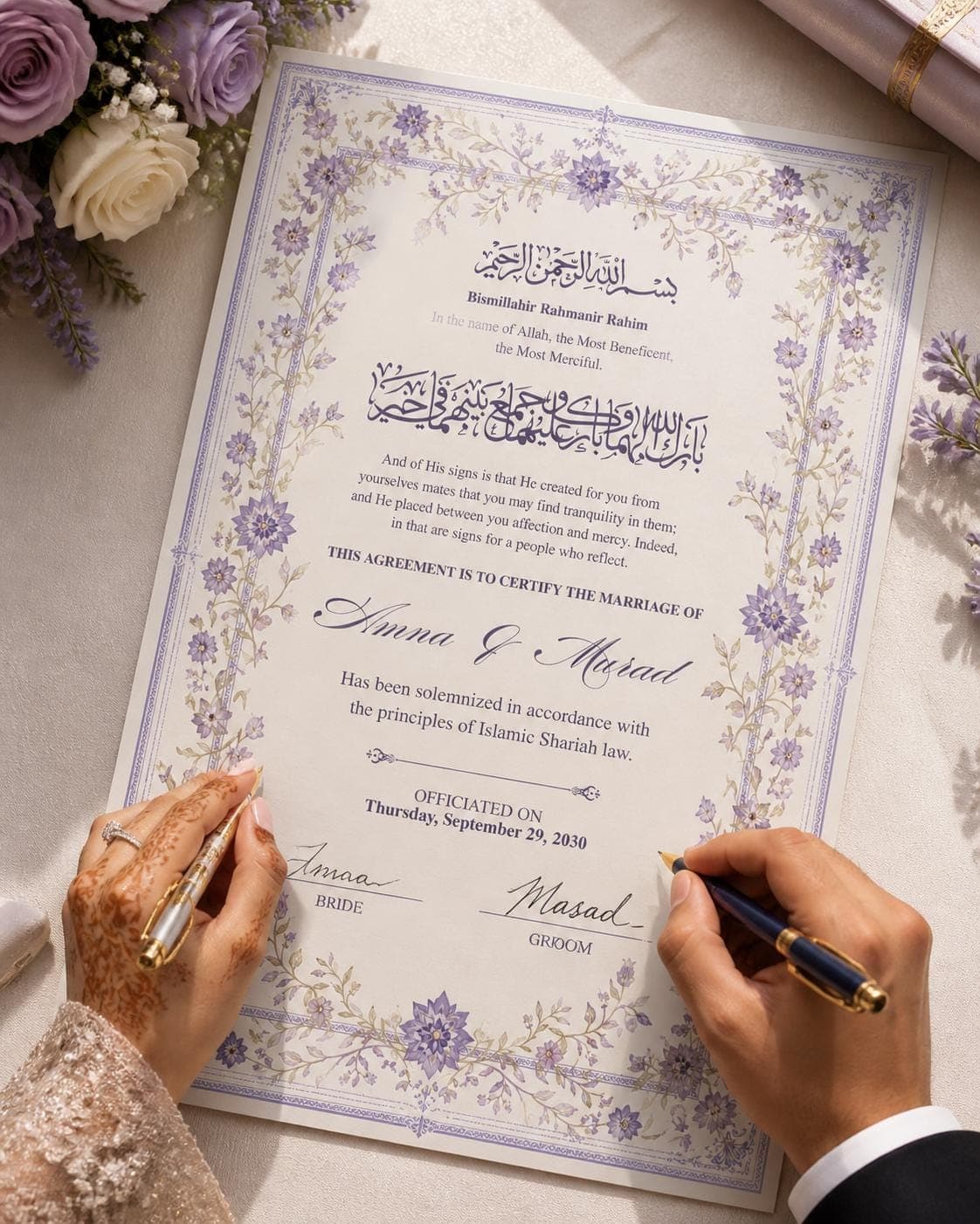 Lavender Floral Nikah Certificate, Editable  Marriage Contract  A4 A3 ,Digital Download - image 5