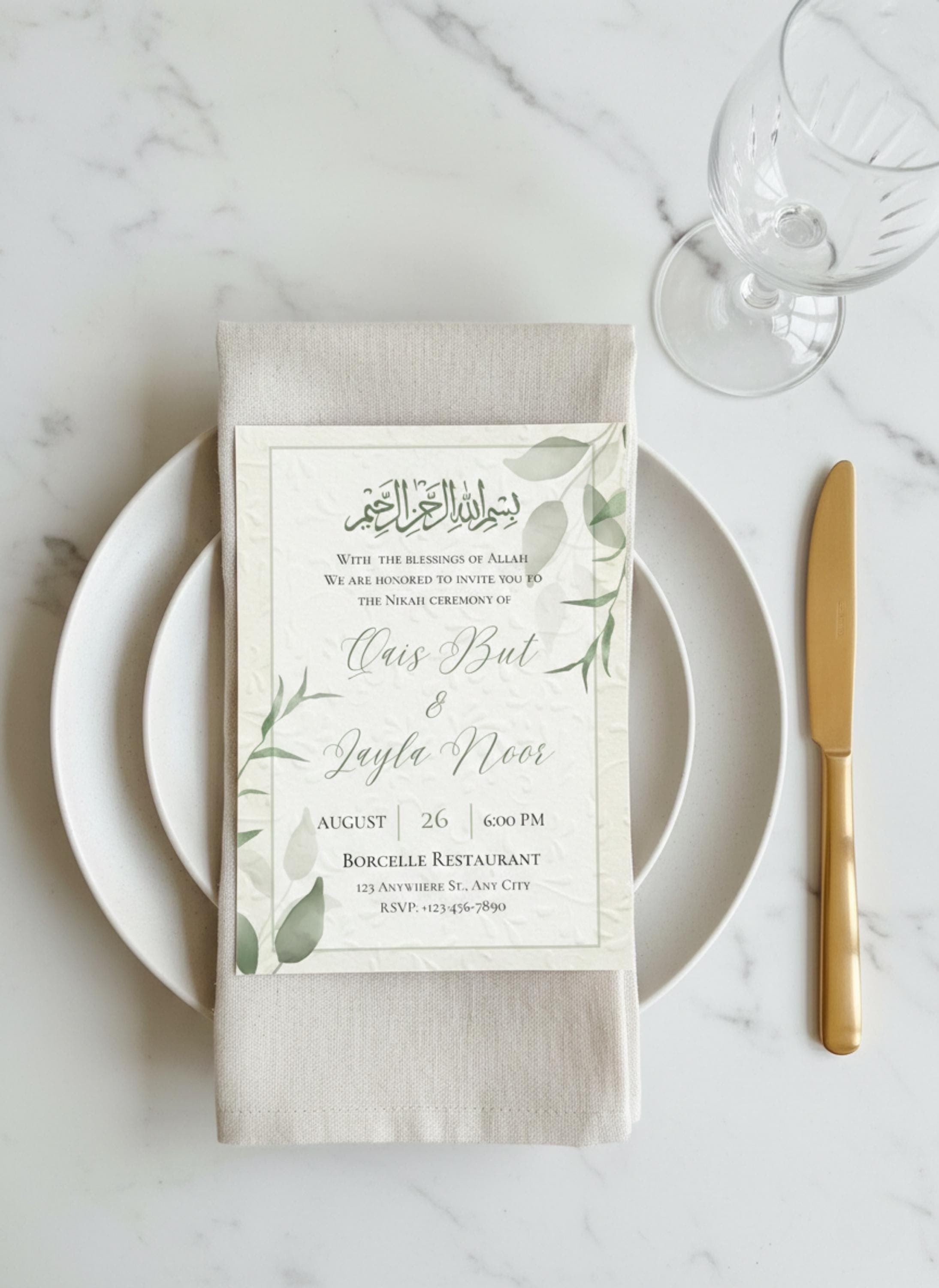 Greenery Nikah Invitation Template, Islamic Wedding, Botanical Accents (Digital Download) - image 4