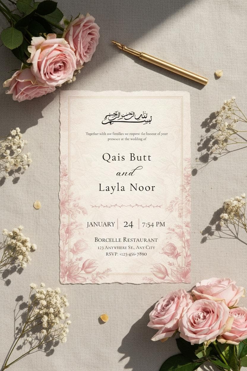 Floral Muslim Wedding Invitation, Elegant Islamic Nikah Card (Digital Download)