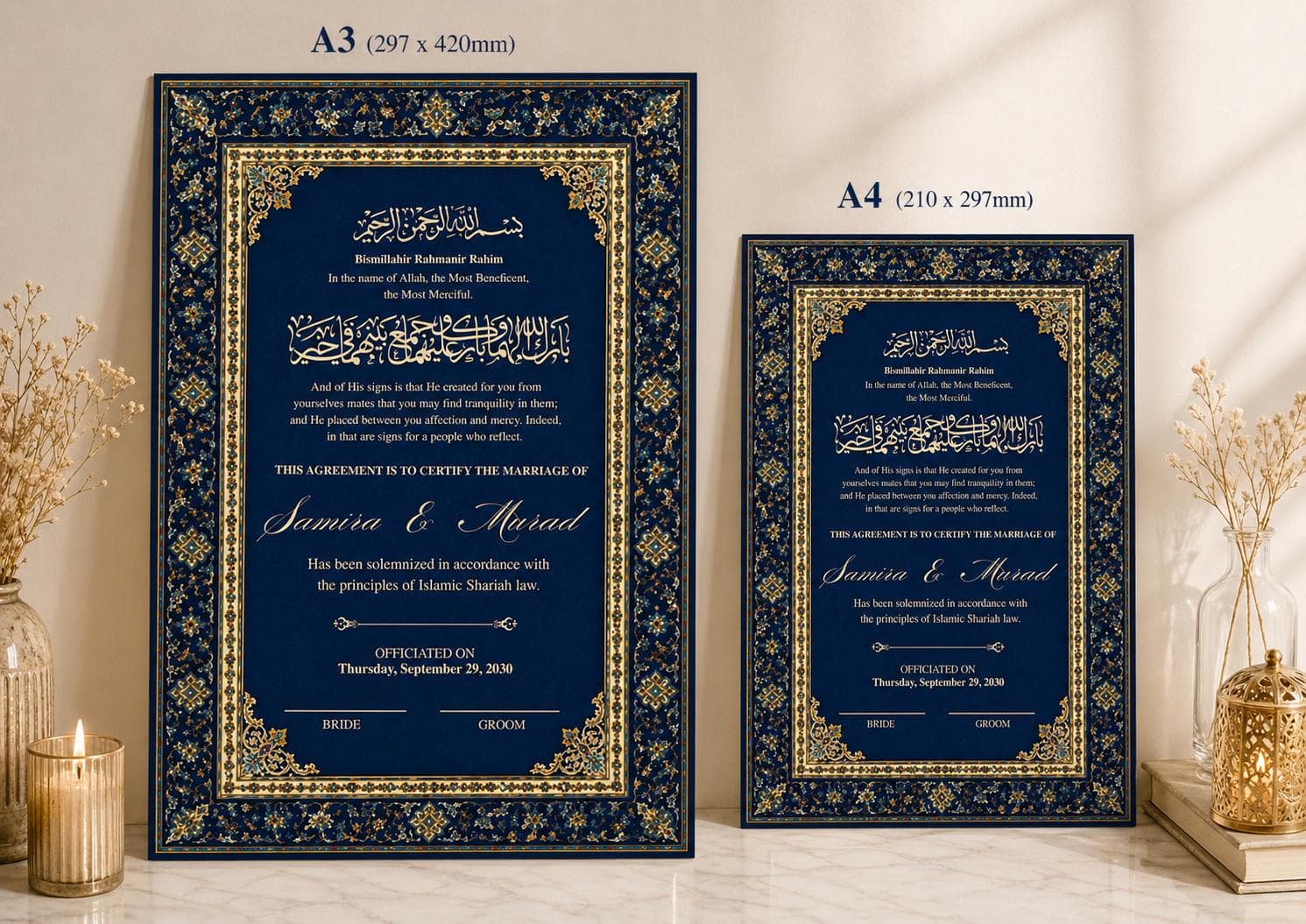 Blue and Gold Nikah Certificate, Editable Marriage Certificate, Digital Download - image 5