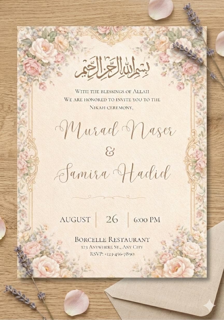 Luxury Floral Wedding Invite, Muslim Nikah Invitation (Digital Download) - image 4