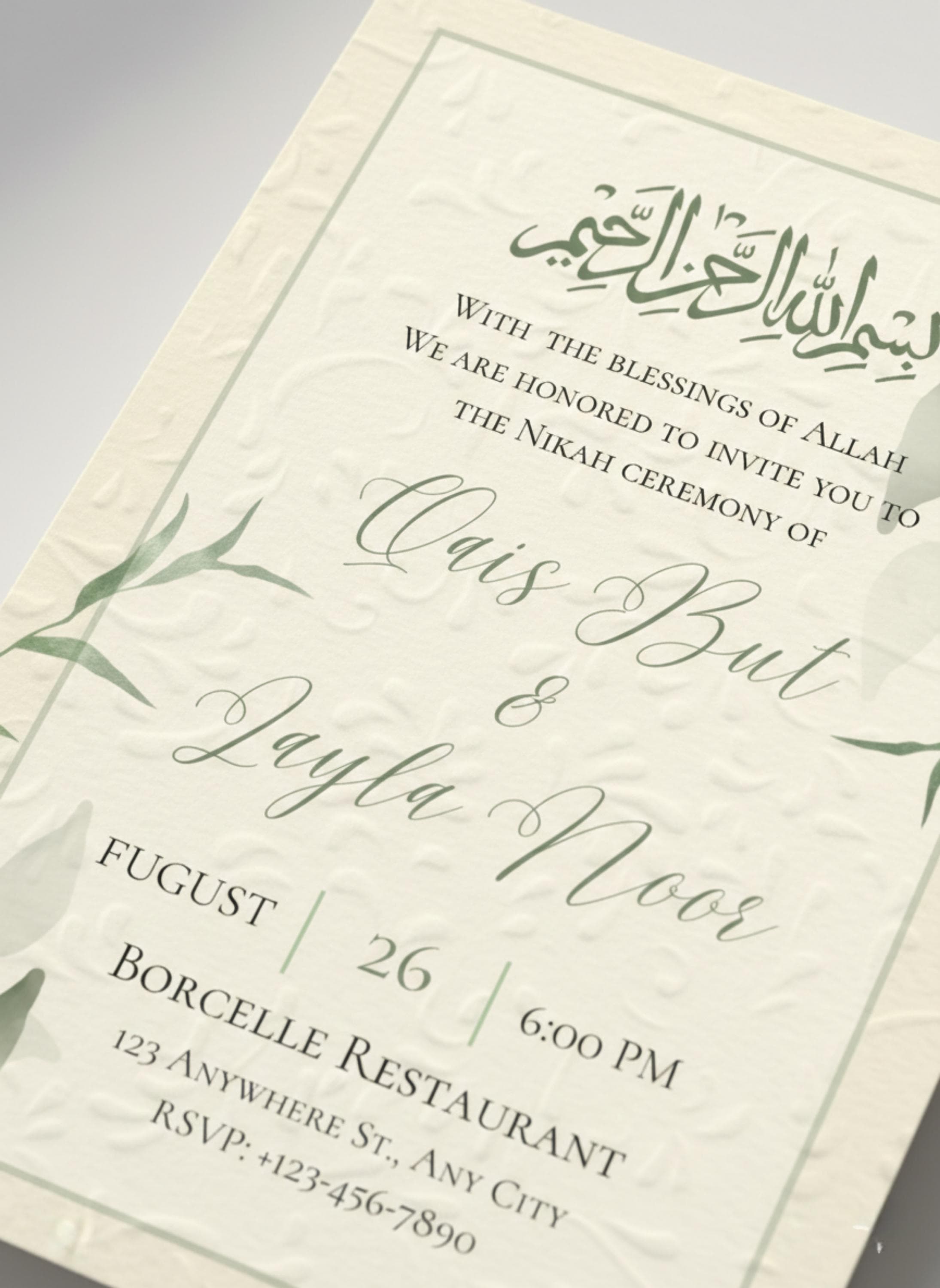 Greenery Nikah Invitation Template, Islamic Wedding, Botanical Accents (Digital Download) - image 5