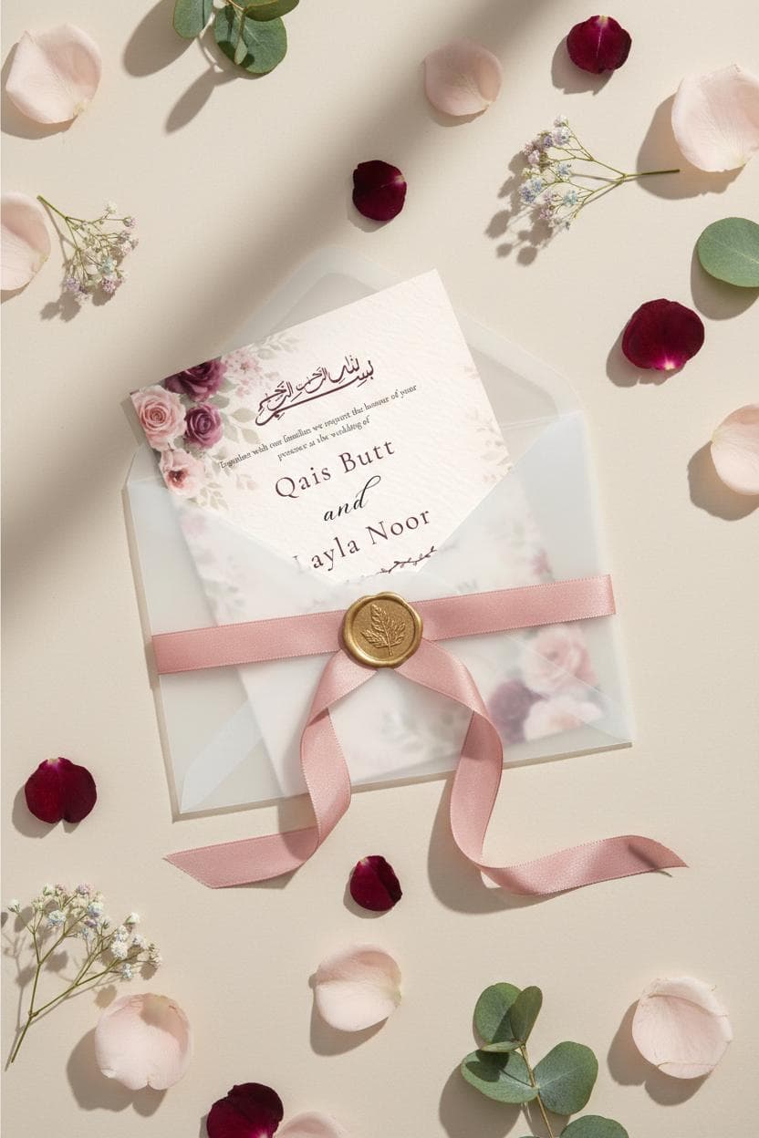 Floral Muslim Wedding Invitation, Burgundy Roses, Nikah Card (Digital Download) - image 3