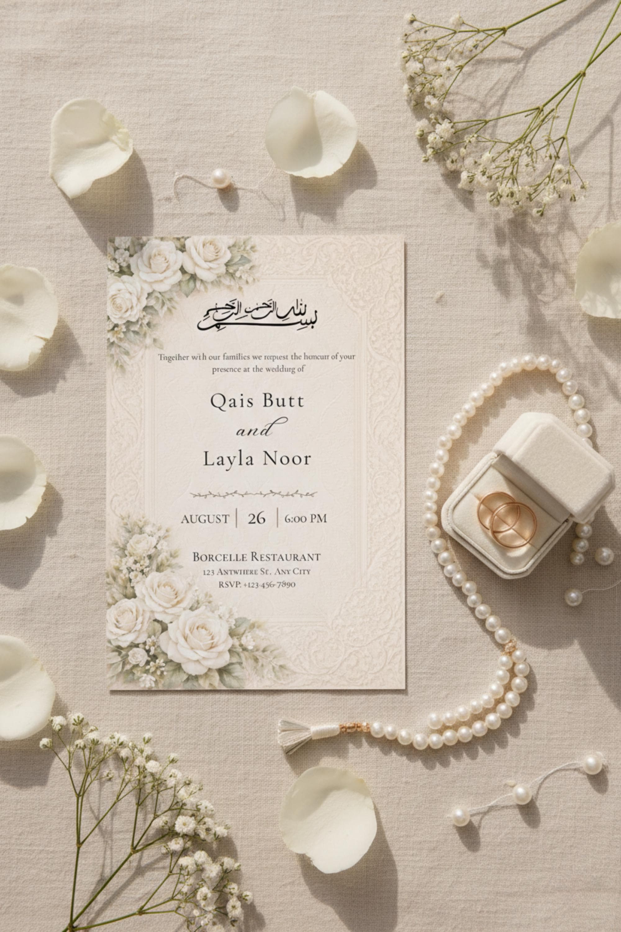 Floral Muslim Wedding Invitation, Islamic Wedding Template, Digital Download