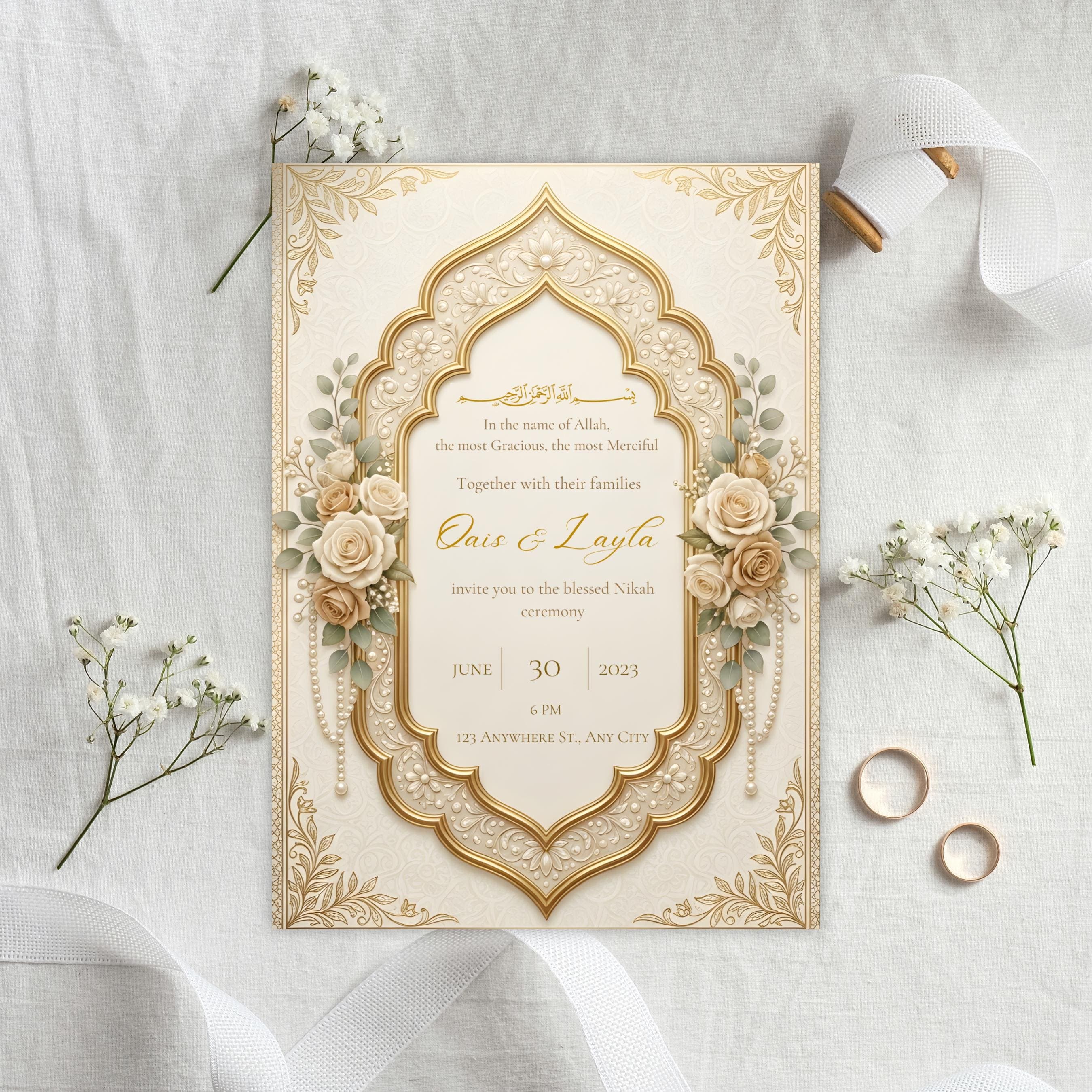 Islamic Nikah Invitation Template, Muslim Wedding Invite, Editable Nikah Card, Arabic Bismillah, Digital Download - image 5