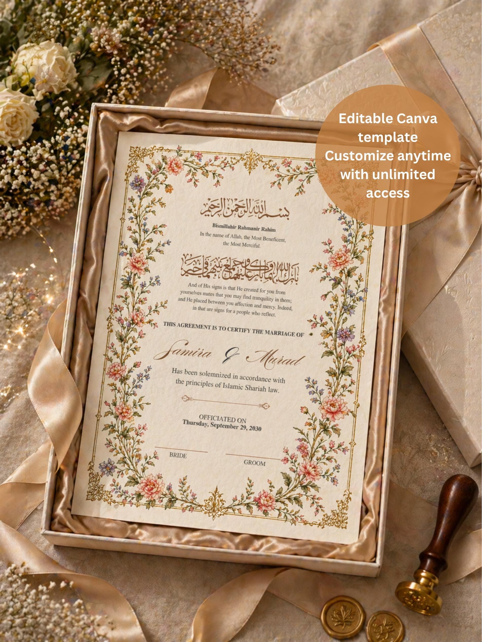 Editable Marriage Certificate, Islamic Wedding Contract, Muslim Wedding Keepsake, Digital Download - image 5