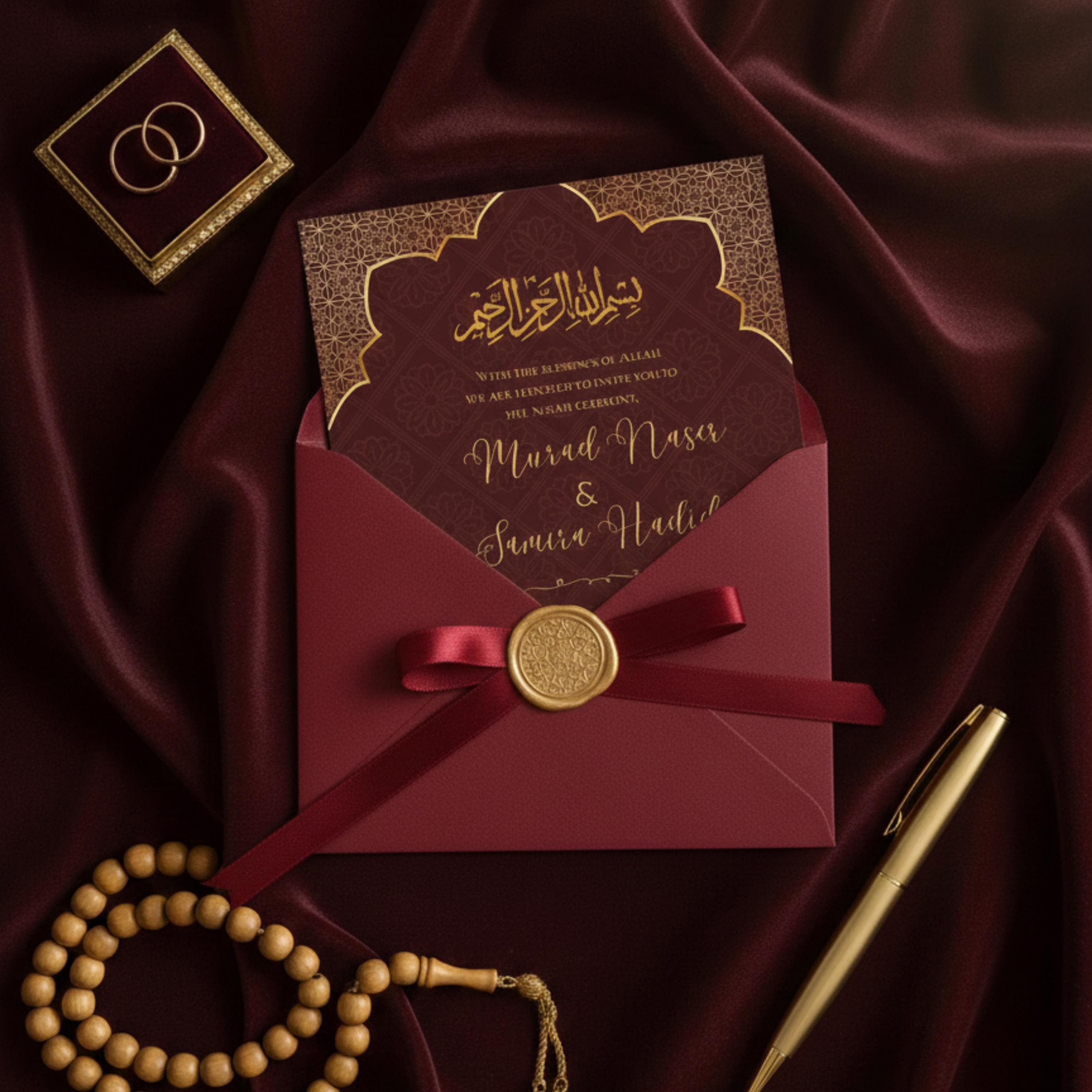 Islamic Nikah Invitation Template, Red Gold Muslim Wedding Card, Editable Nikah Invite, Digital Download - image 3