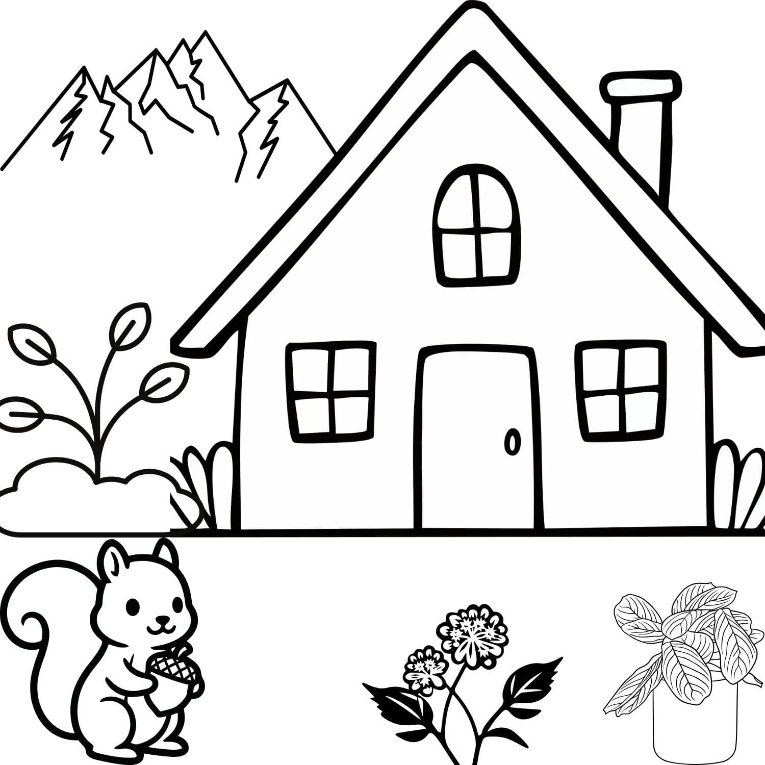 House and Squirrel Coloring Page: Kids Nature Scene (Digital Download) - image 4