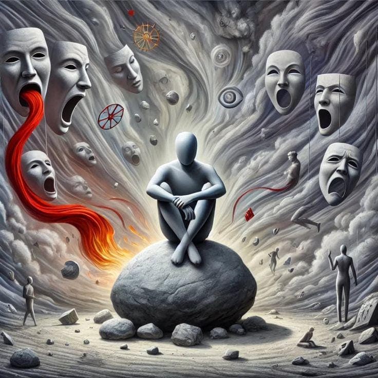 Inner Conflict & Mental Struggle Art – Surreal Psychological Illustration