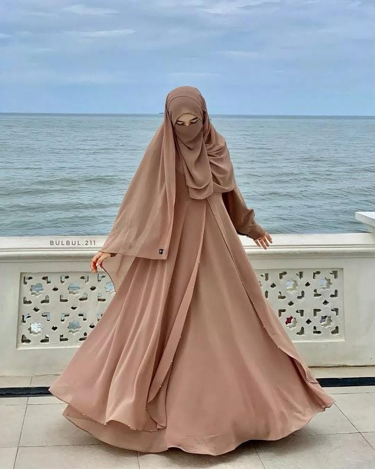 Brown & Beige Button Front Abaya Dress | Elegant Islamic Clothing - image 5