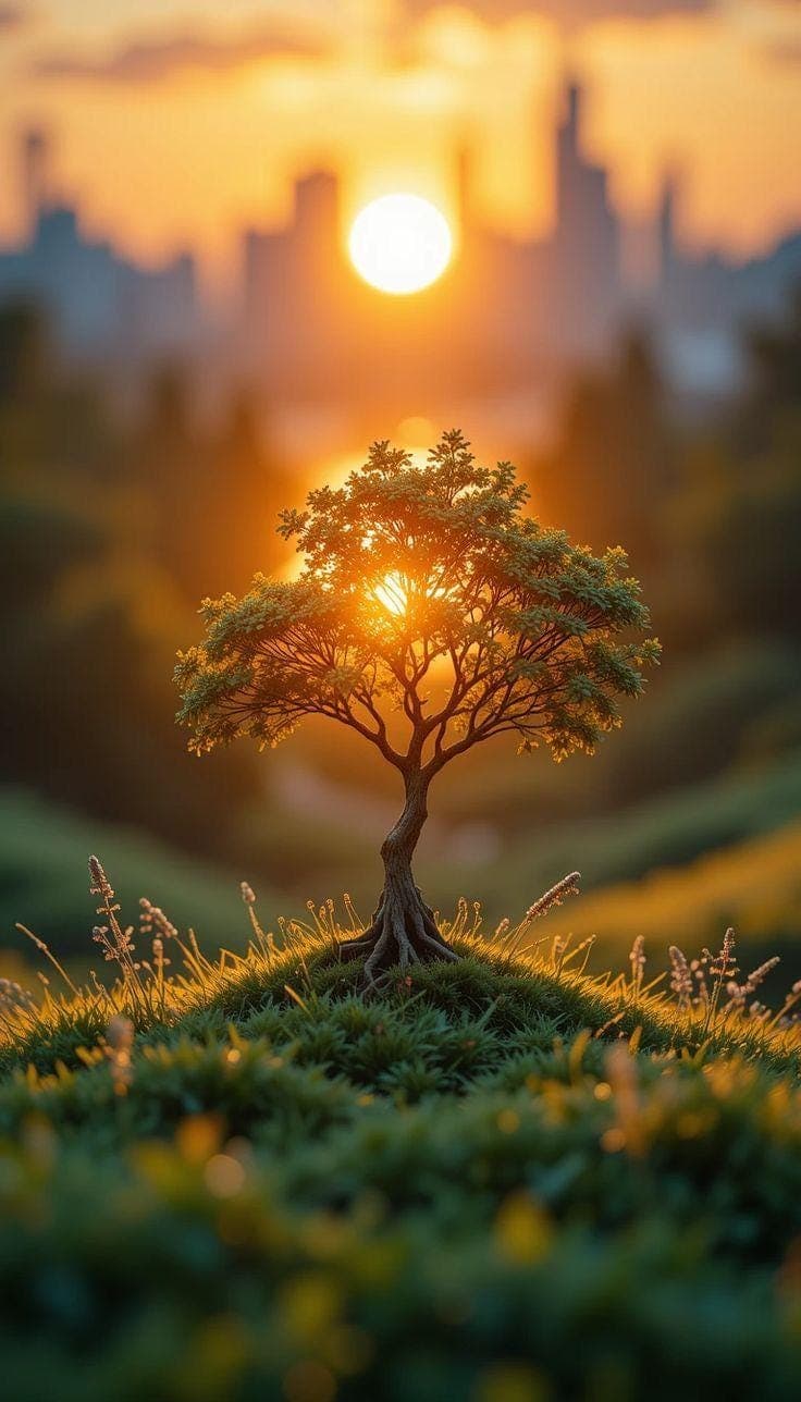 Sunset Light Tree in Nature | Hope, Growth & Peaceful Landscape