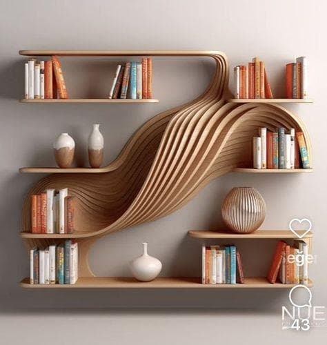 Modern Spiral Wooden Bookshelf | Creative Wall Shelf Interior Design (Digital Download)