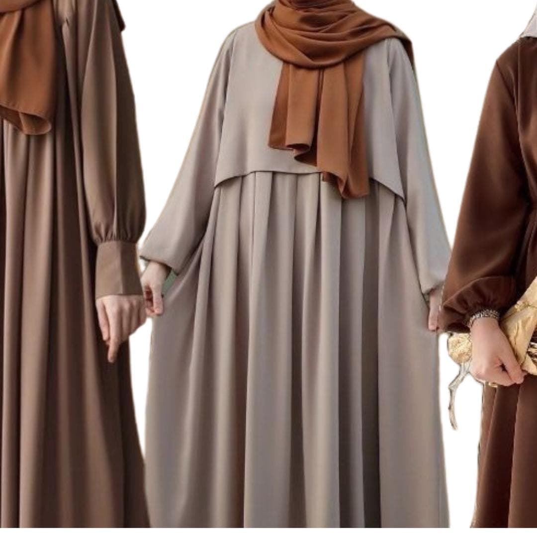 Brown & Beige Button Front Abaya Dress | Elegant Islamic Clothing - image 3