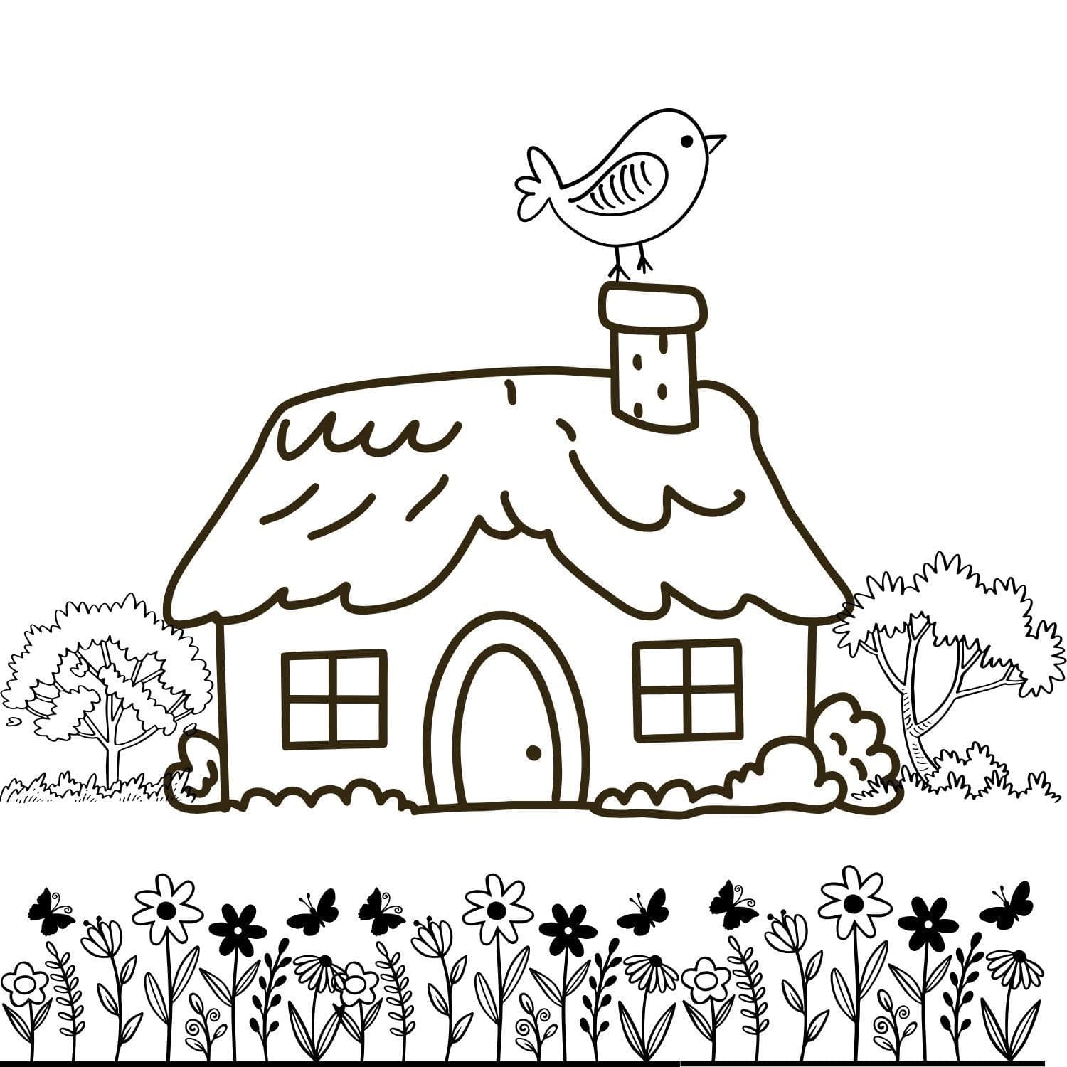 House and Squirrel Coloring Page: Kids Nature Scene (Digital Download) - image 5