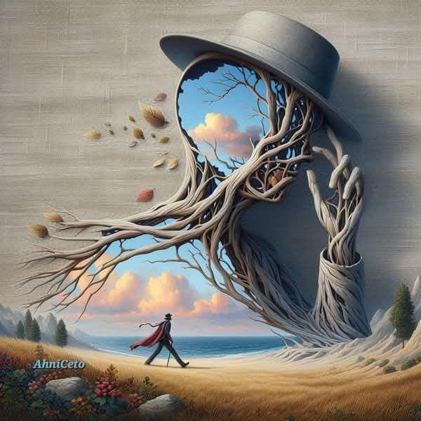 Surreal AI Art of a Faceless Man – Nature, Roots & Imagination Concept Artwork