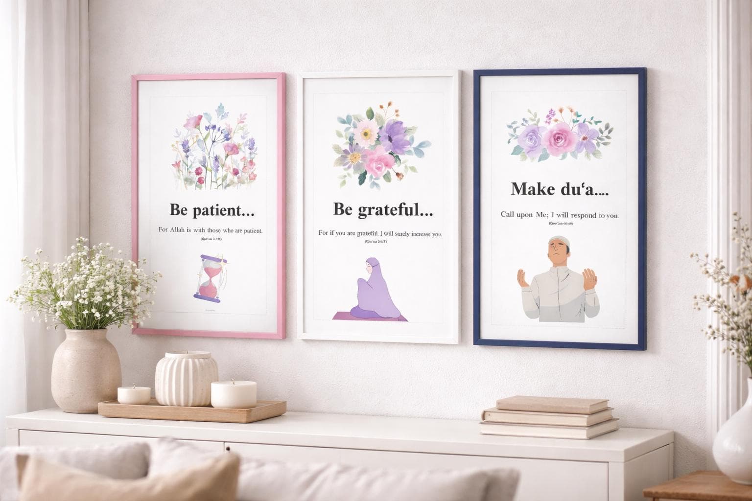 Be Patient Be Grateful Make Du’a Islamic Wall Art Set of 3