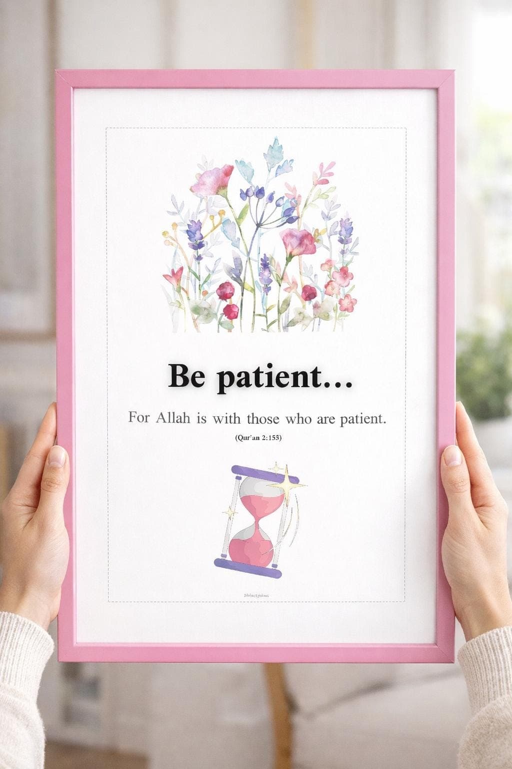 Be Patient Islamic Wall Art Printable – Quran 2:153 Quote, Floral Muslim Home Decor, A4 Digital Download - image 3