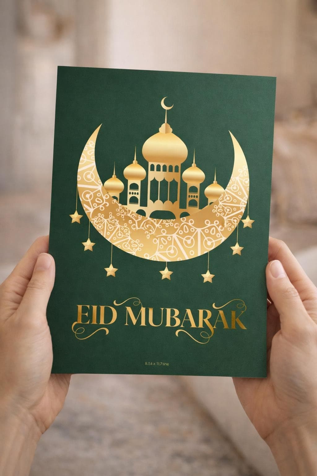 Eid Mubarak Printable Wall Art, Islamic Ramadan Decor, Green Gold Mosque A4 Poster - image 5