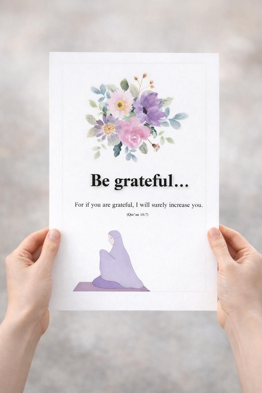 Be Grateful Islamic Wall Art Printable, Quran 14:7 Quote, Floral Muslim Home Decor, A4 Digital Download - image 4