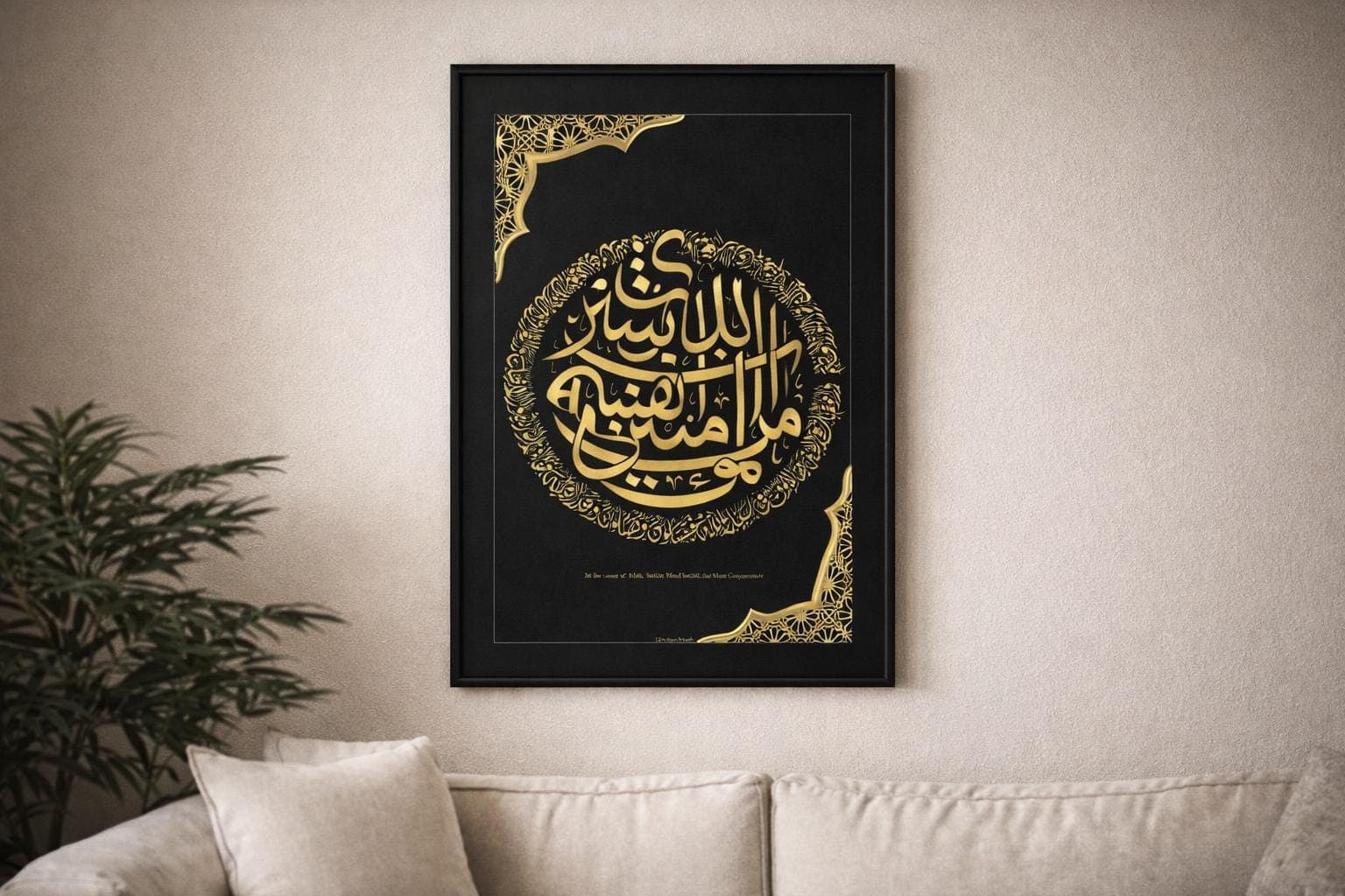 Bismillah Islamic Wall Art Printable, Black Gold Arabic Calligraphy, A4 PDF