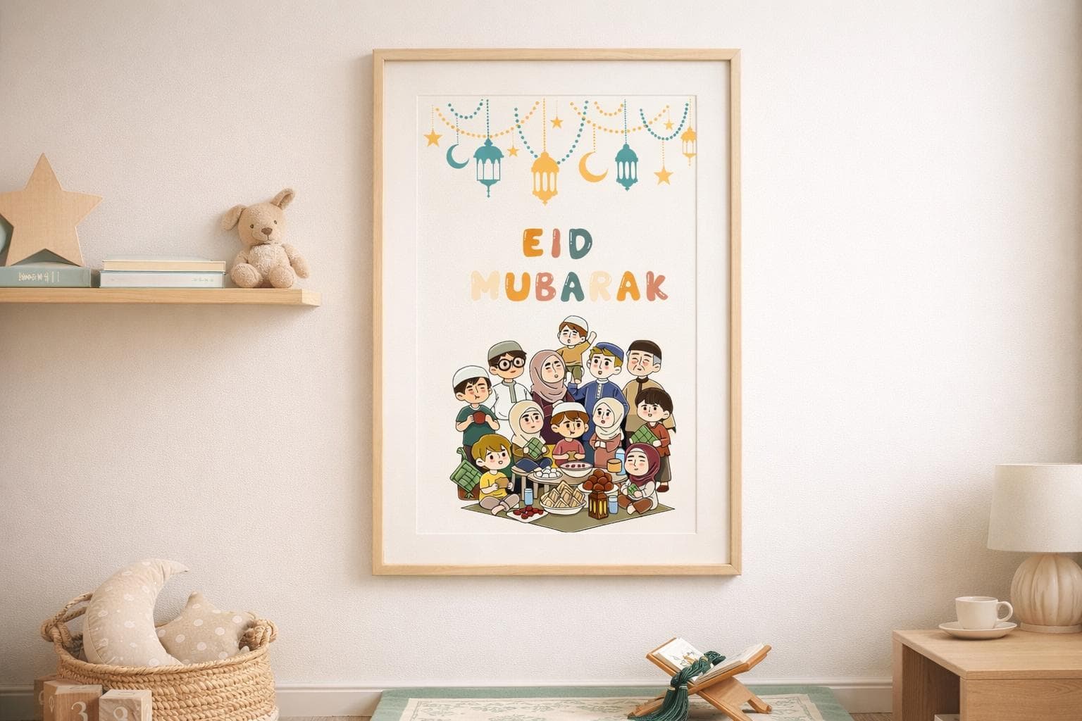 Eid Mubarak Family Wall Art Printable, Islamic Kids Decor, A4 Digital Download