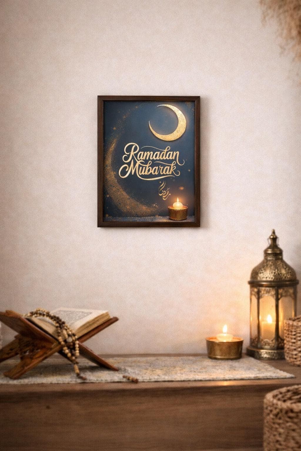 Ramadan Mubarak Gold Crescent Moon Islamic Wall Art Printable A4 - image 4