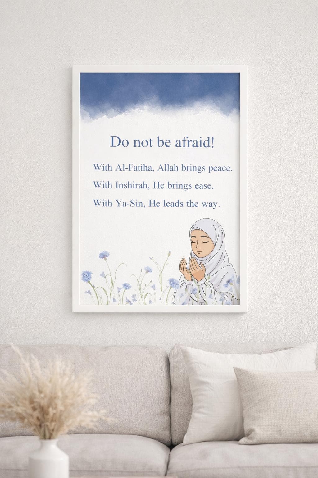 Do Not Be Afraid Islamic Wall Art Printable, Al-Fatiha Inshirah Ya-Sin Quote, Muslim Prayer Art, Blue Minimal Decor, Instant Download A4 - image 3