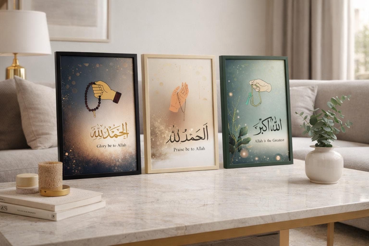 Set of 3 Islamic Wall Art Prints SubhanAllah Alhamdulillah Allahu Akbar A4 Printable - image 3