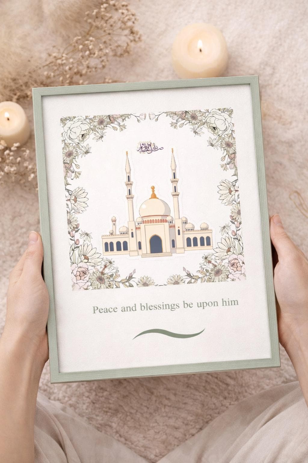 Islamic Wall Art Peace and Blessings Floral Mosque Printable A4
