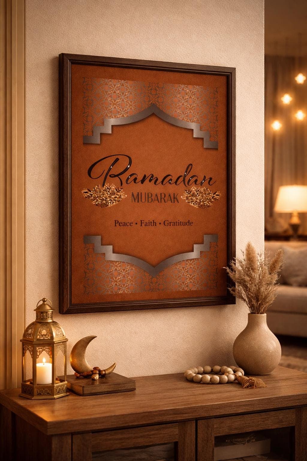 Ramadan Mubarak Wall Art Printable, Islamic Geometric Decor, Muslim Home Art, Digital Download A4