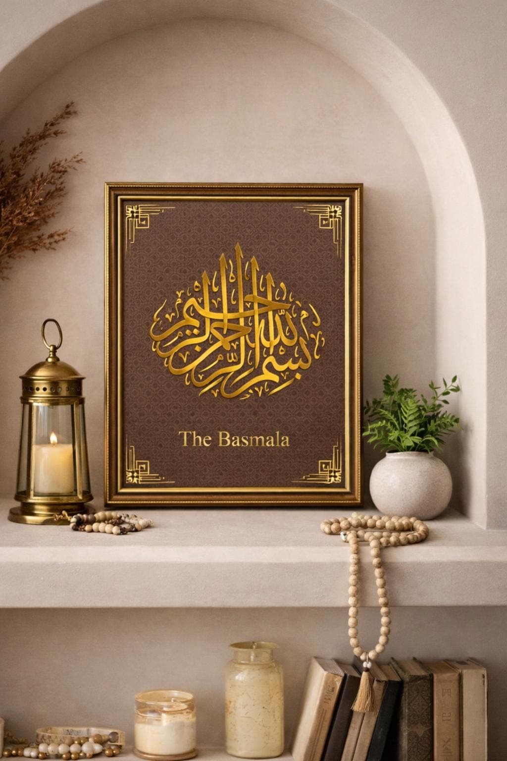Bismillah Islamic Wall Art Printable, Gold Arabic Calligraphy, Basmala Art, A4 PDF Download