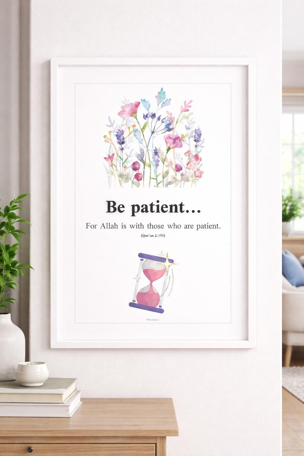 Be Patient Islamic Wall Art Printable – Quran 2:153 Quote, Floral Muslim Home Decor, A4 Digital Download - image 4