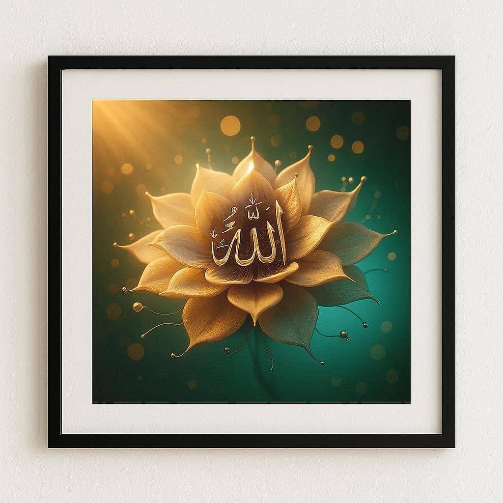 Floral Allah Name Arabic Calligraphy Art Print | Islamic Wall Decor | Digital Download