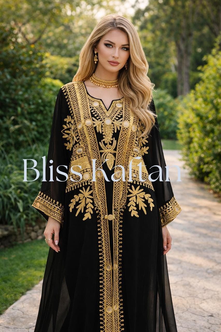 Handmade Beaded Moroccan Kaftan, Dubai Evening Dress - image 5
