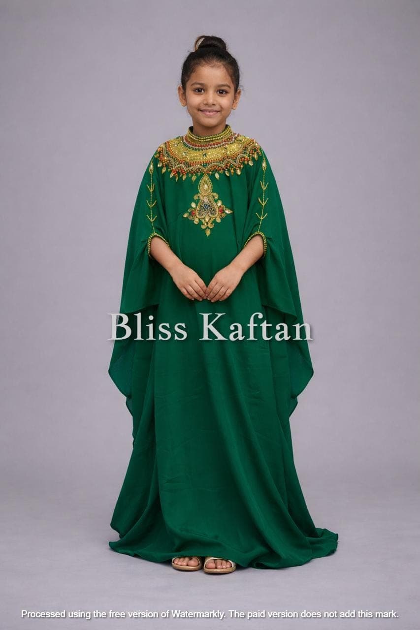 Kids Moroccan Kaftan Dress | Dubai Style Girls Abaya | Embellished Eid Outfit - image 5