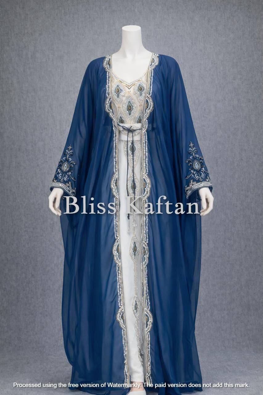 Beaded Georgette Abaya Kaftan – Flowing Arabic Maxi Dress with Hijab - image 5