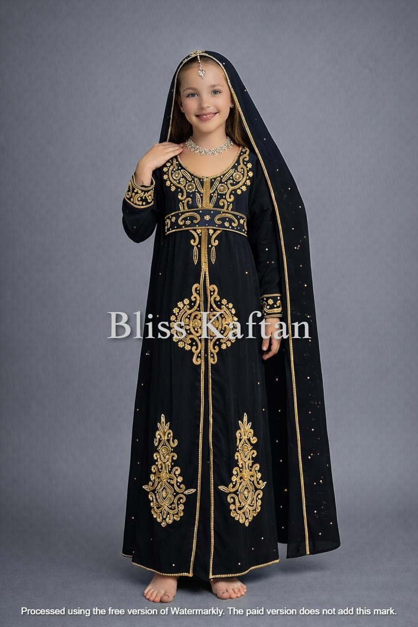 Girls Moroccan Kaftan Dress | Dubai Style Beaded Abaya, Eid Festival Outfit - image 5