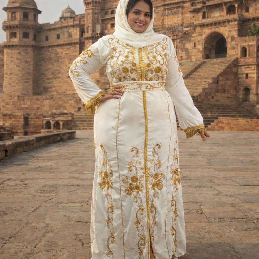 Handmade Beaded Kaftan Dress: Georgette Abaya with Hijab