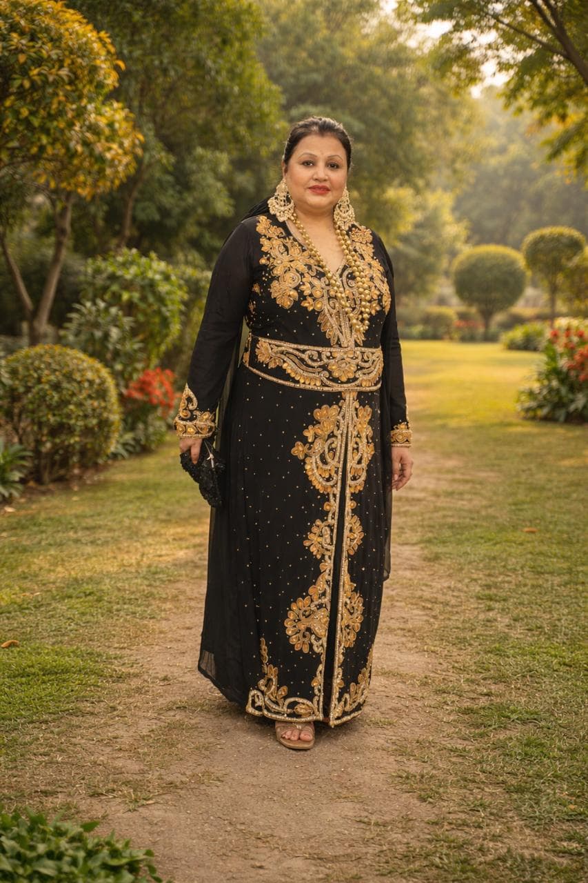 Rhinestone Abaya Kaftan, Dubai Style Georgette Maxi Dress - image 4