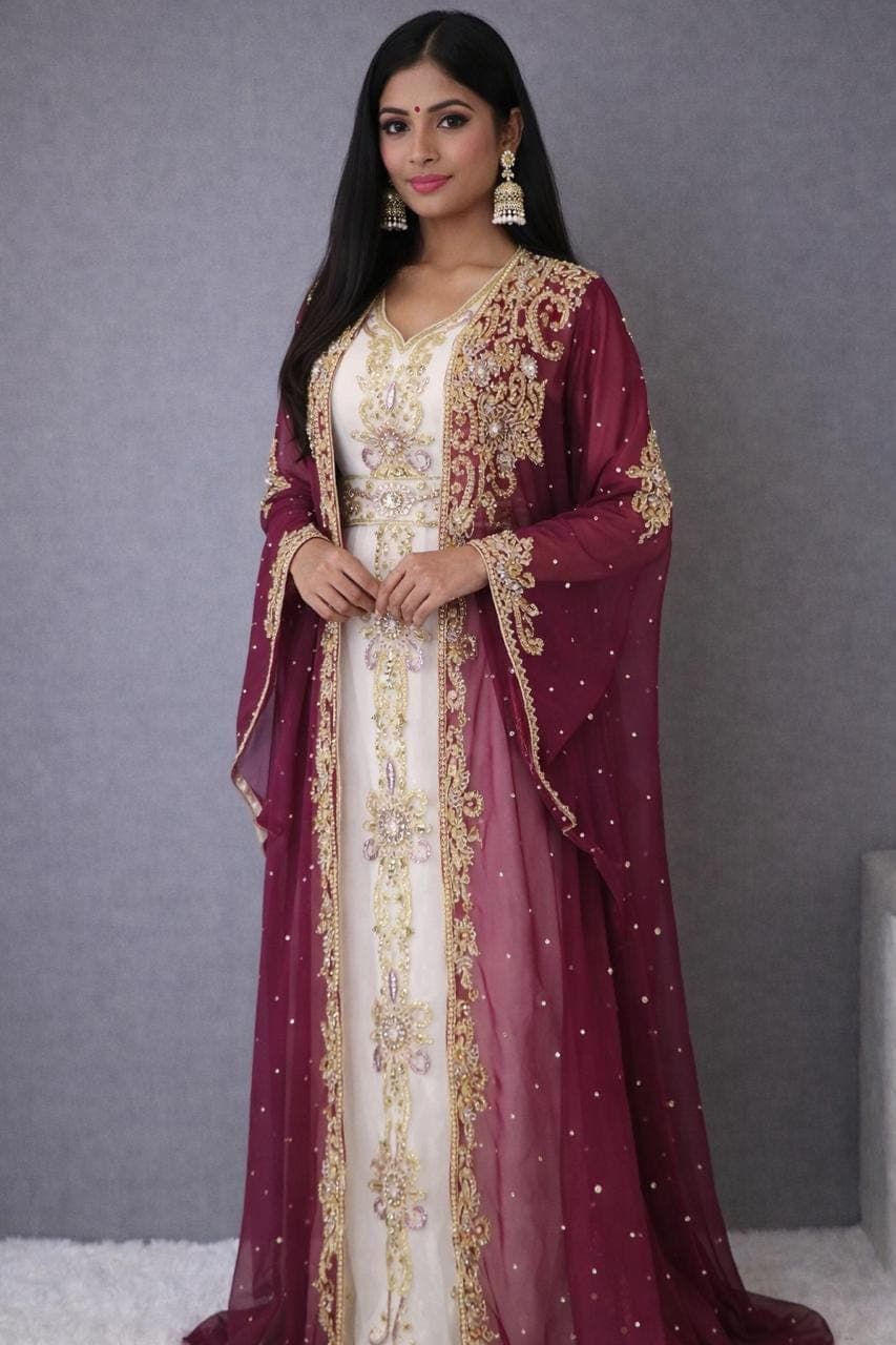 Beaded Dubai Kaftan Abaya – Modest Georgette Fashion Dress with Hijab - image 5