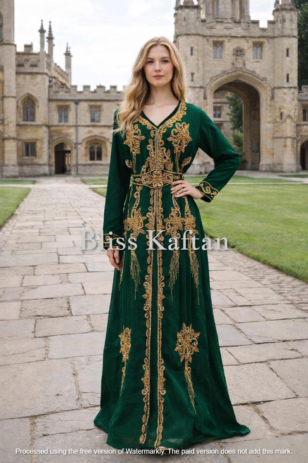 Embellished Dubai Style Kaftan Dress with Hijab – Georgette Beaded Abaya - image 3