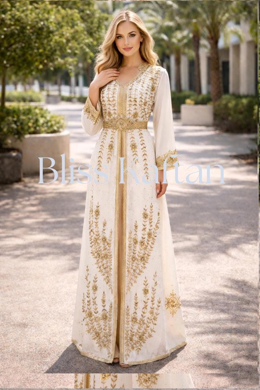 Handmade Beaded Kaftan Dress, Luxury Georgette Dubai Style - image 3