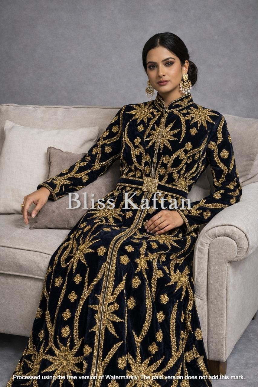 Handmade Beaded Georgette Kaftan Dress, Arabic Wedding Gown, Plus Size Kaftan Available